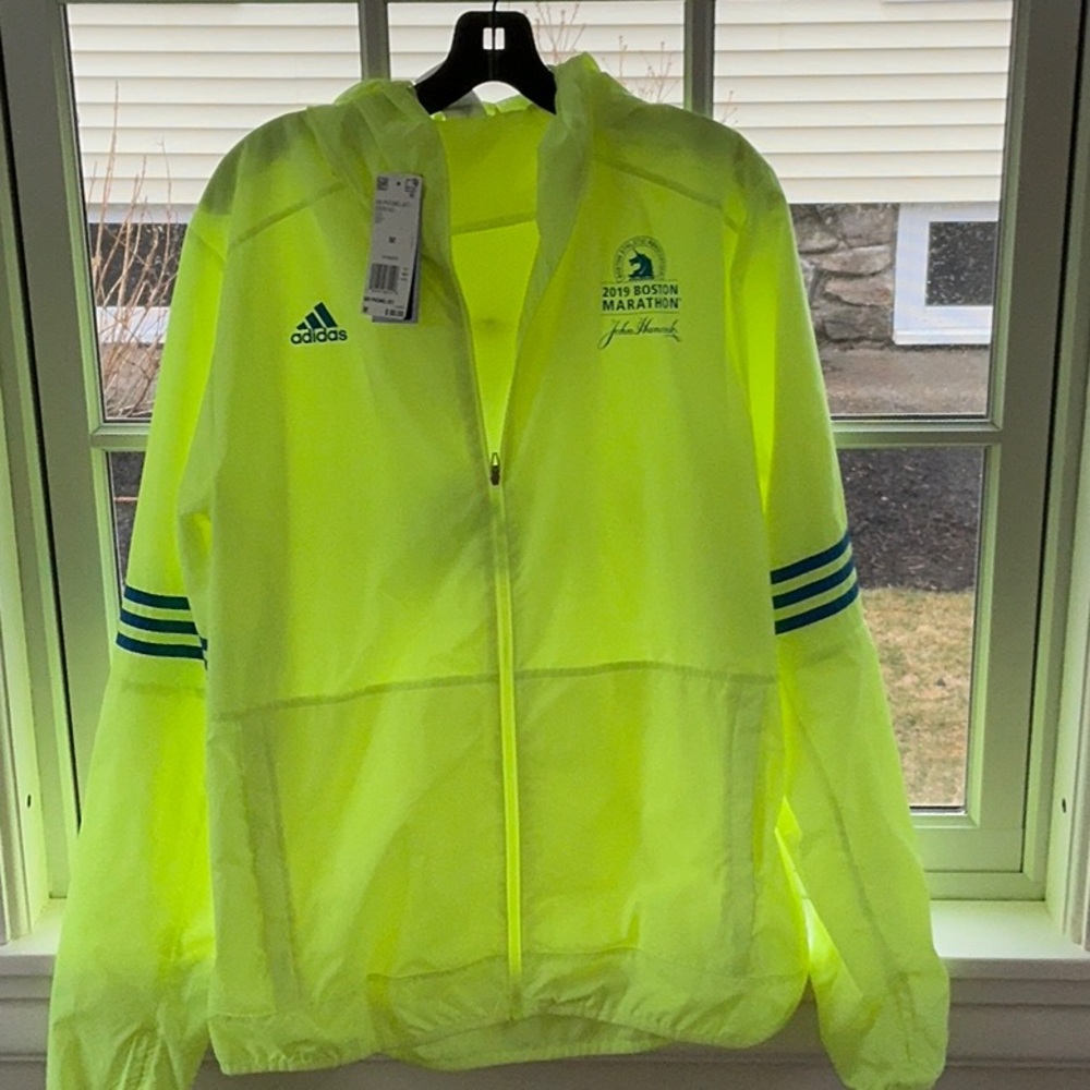 adidas Neon Yellow Boston Marathon Windbreaker Jacket